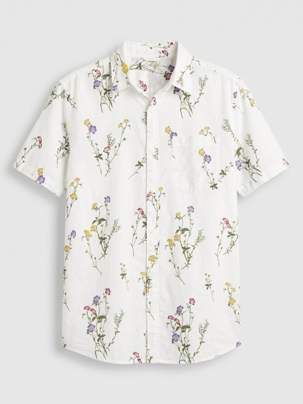 H&M Men's White Wildflower Floral Short Sleeve Button Up Shirt Size L